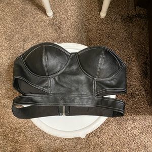 Fashion Faux Leather BulletBust Cutout Strapless Vegan Black Size 8 US